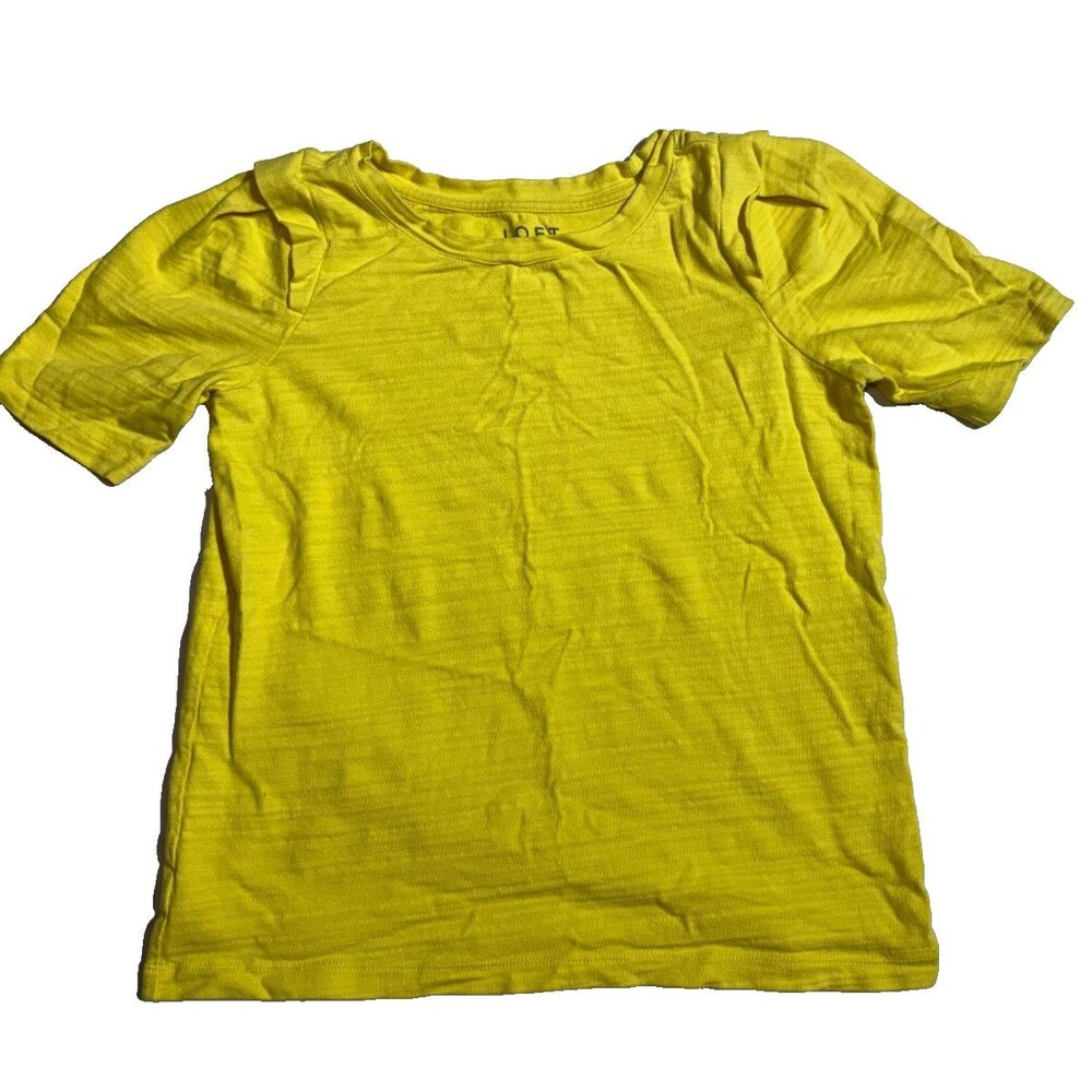 LOFT Womens Small Chartreuse Yellow Pleated Shoulder Slub Cotton Tee